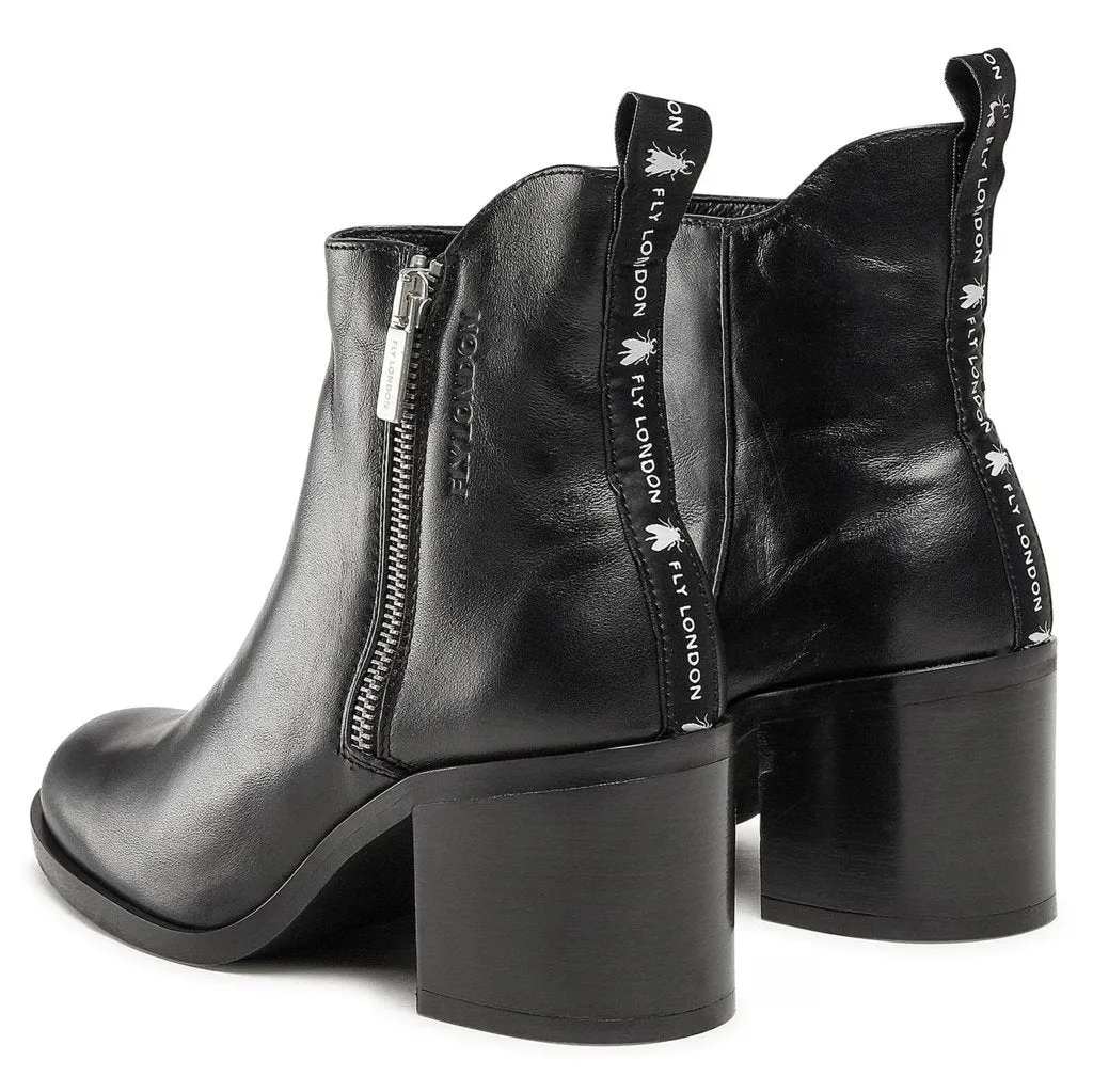 Ader912Fly Leather Zip Up Women's Block Heel Boots