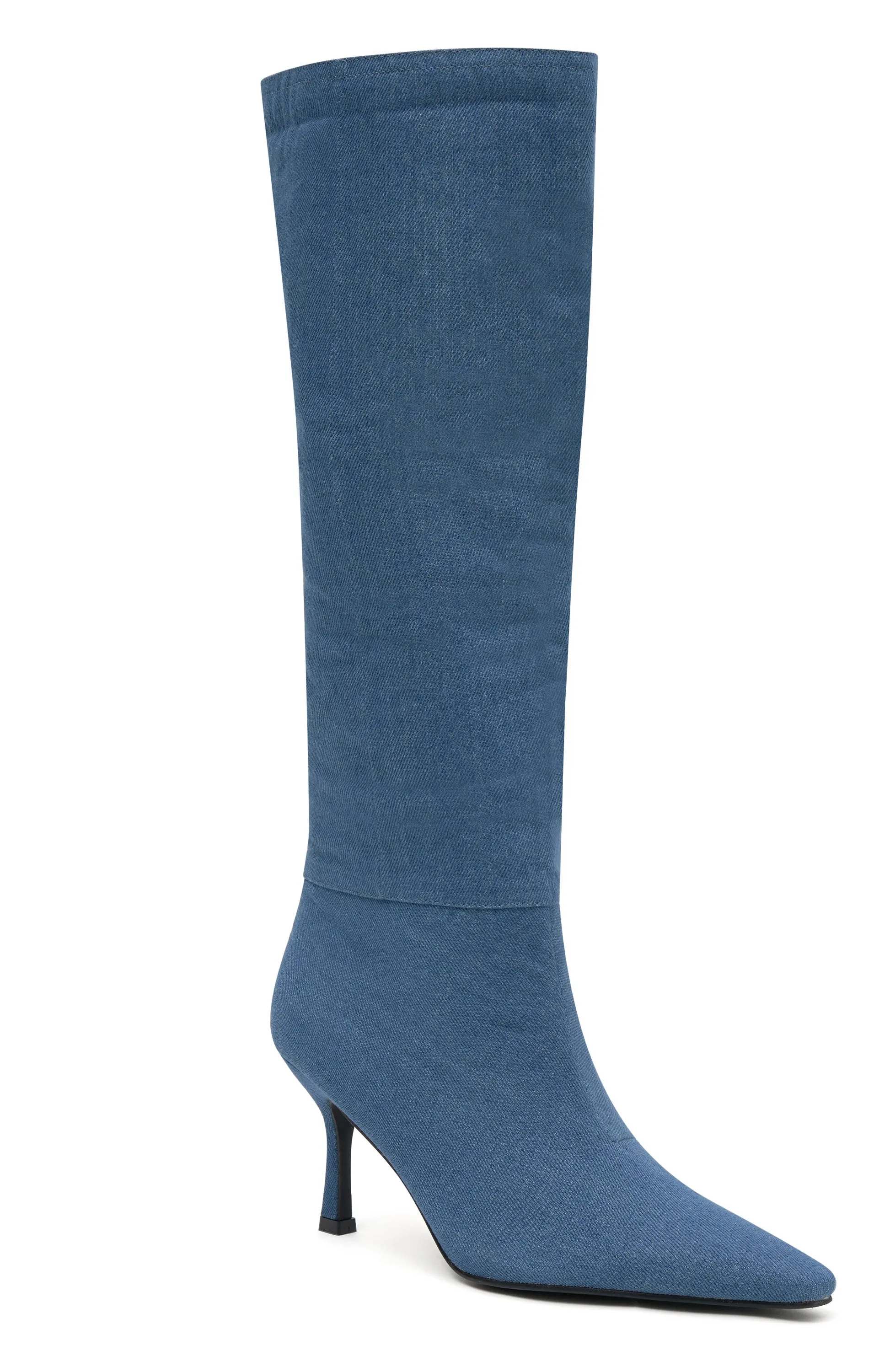 Baby Blue Denim Knee High Boots Denim