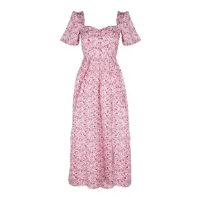 Beatrice Maxi Dress With Sweetheart Neckline / Pink   Milkly White Liberty Floral Cotton