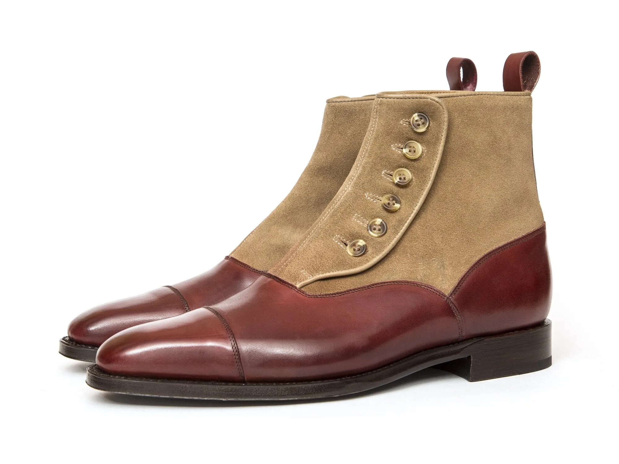 Bellevue - MTO - Burgundy Calf / Sand Suede - MGF Last - Natural Buttons - Single Leather Sole