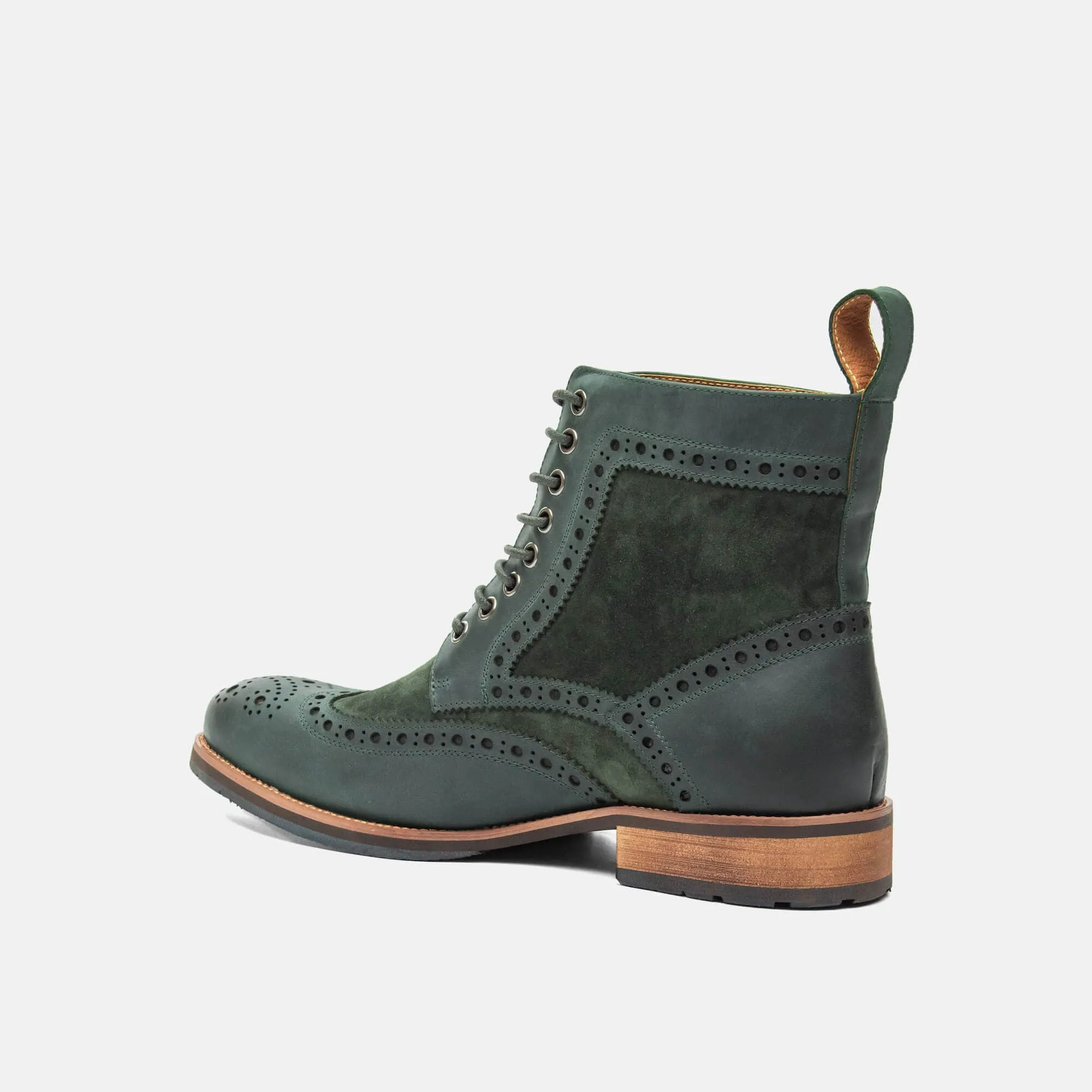 Belmont Hunter Green Leather Wingtip Combat Boots