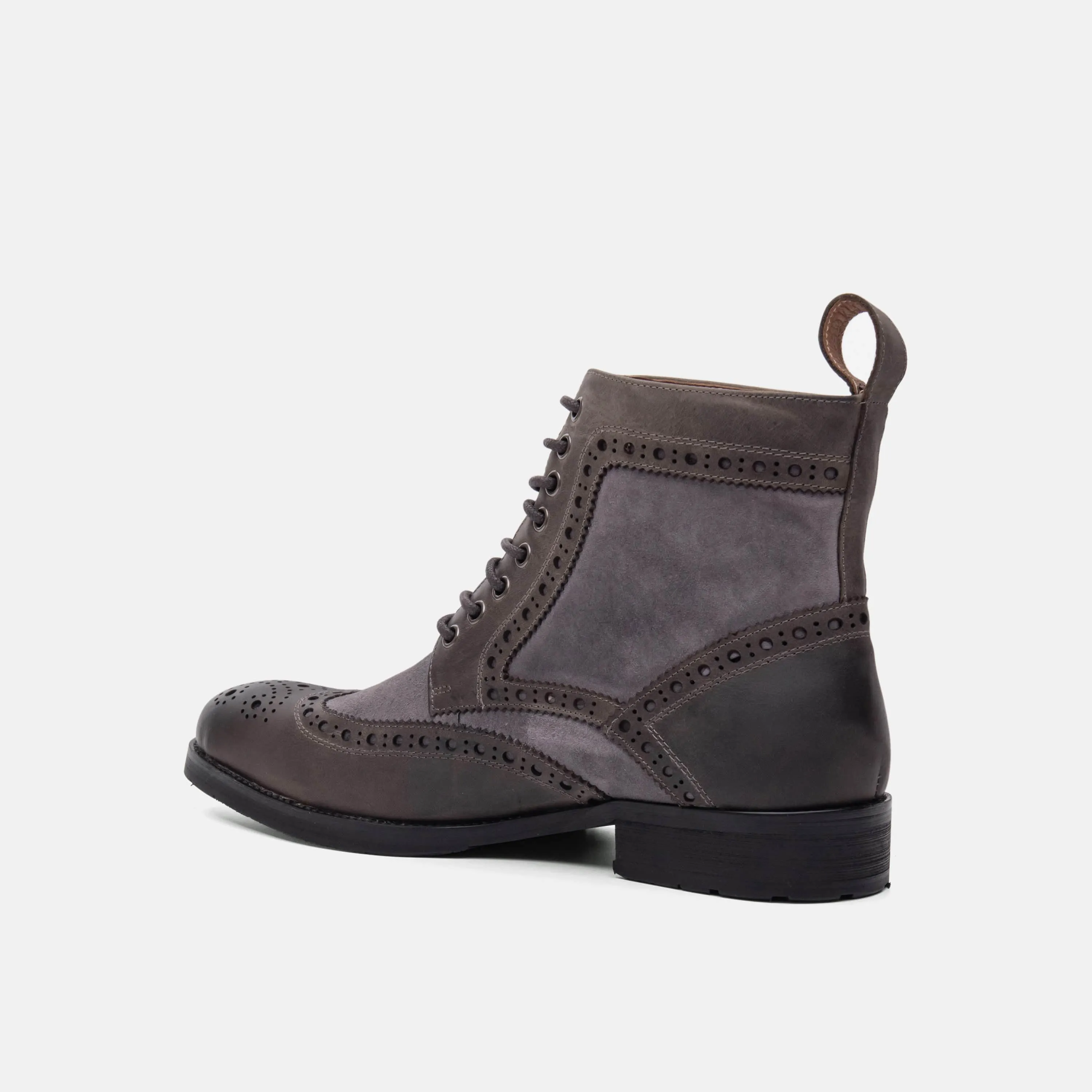 Belmont Steel Grey Leather Wingtip Combat Boots