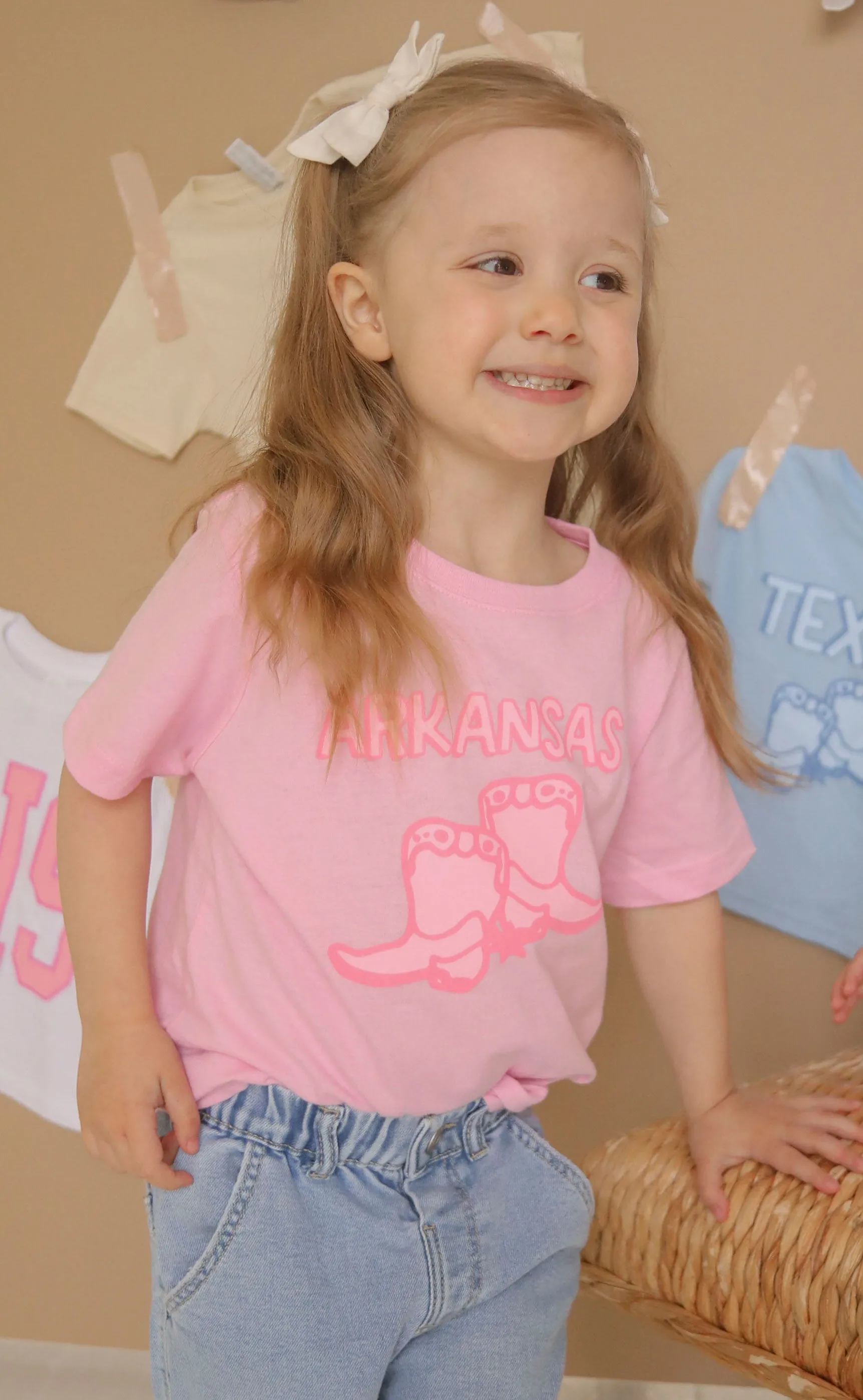 charlie southern: arkansas pink boots kids tee