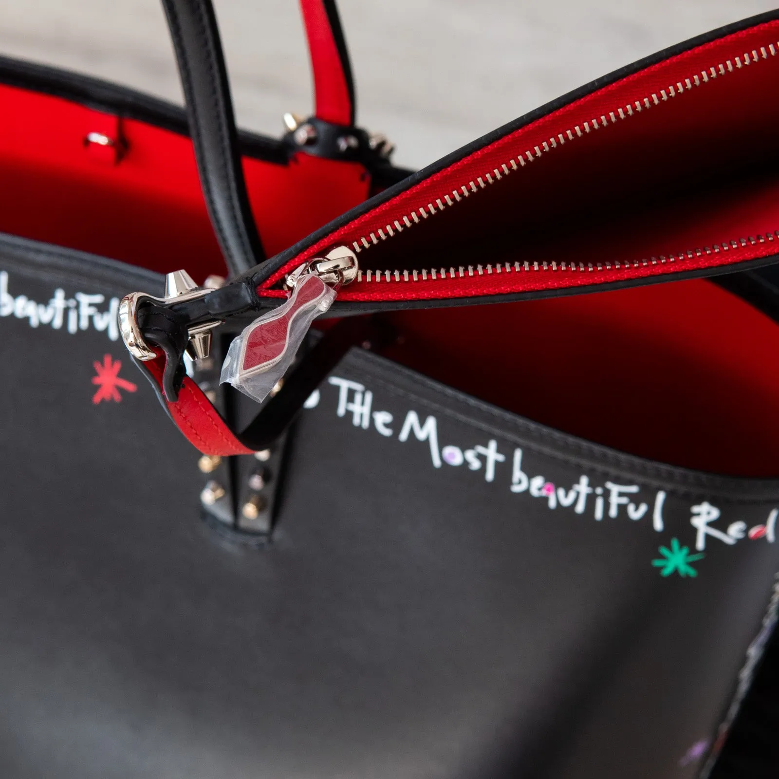 Christian Louboutin  Black Beautiful Red Cabata Tote Bag