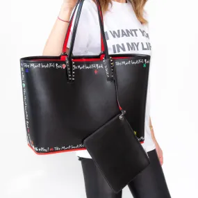 Christian Louboutin  Black Beautiful Red Cabata Tote Bag