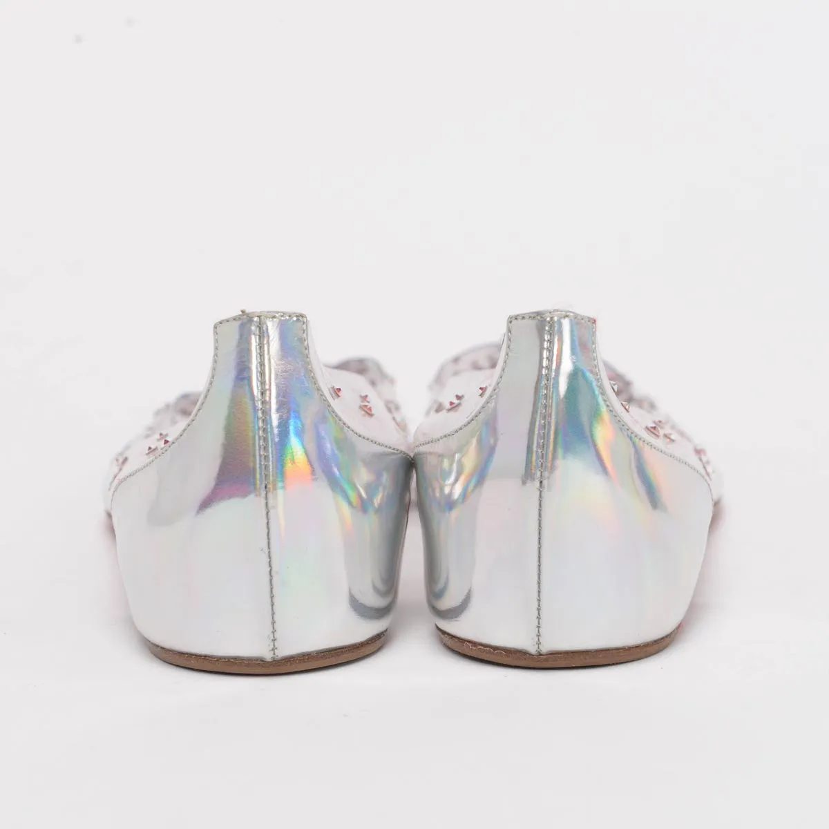 Christian Louboutin Silver Glitter Calfskin & PVC Degrastrass Flats 38.5