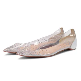 Christian Louboutin Silver Glitter Calfskin & PVC Degrastrass Flats 38.5