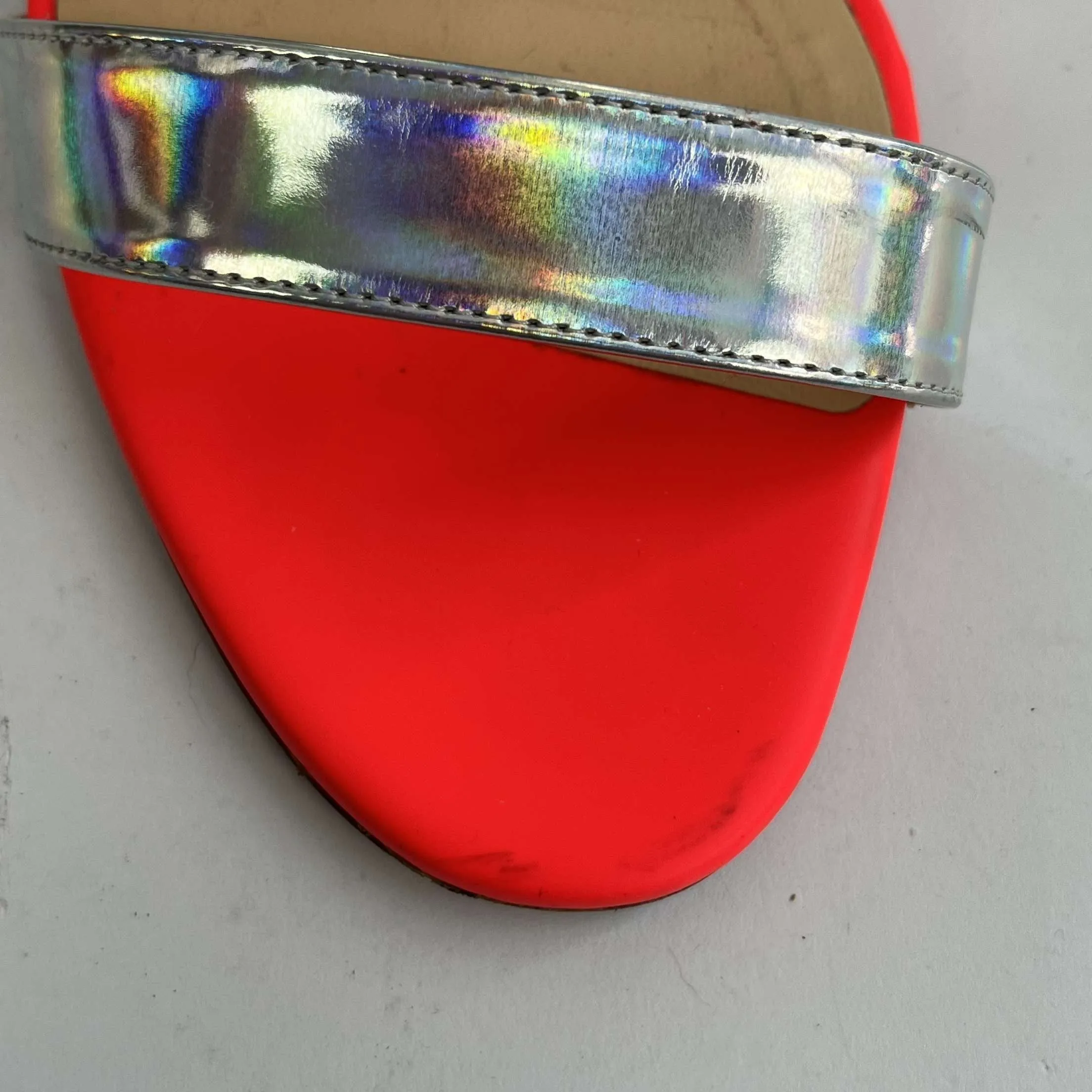 Christian Louboutin Silver Mirror Three Strap Heels 38