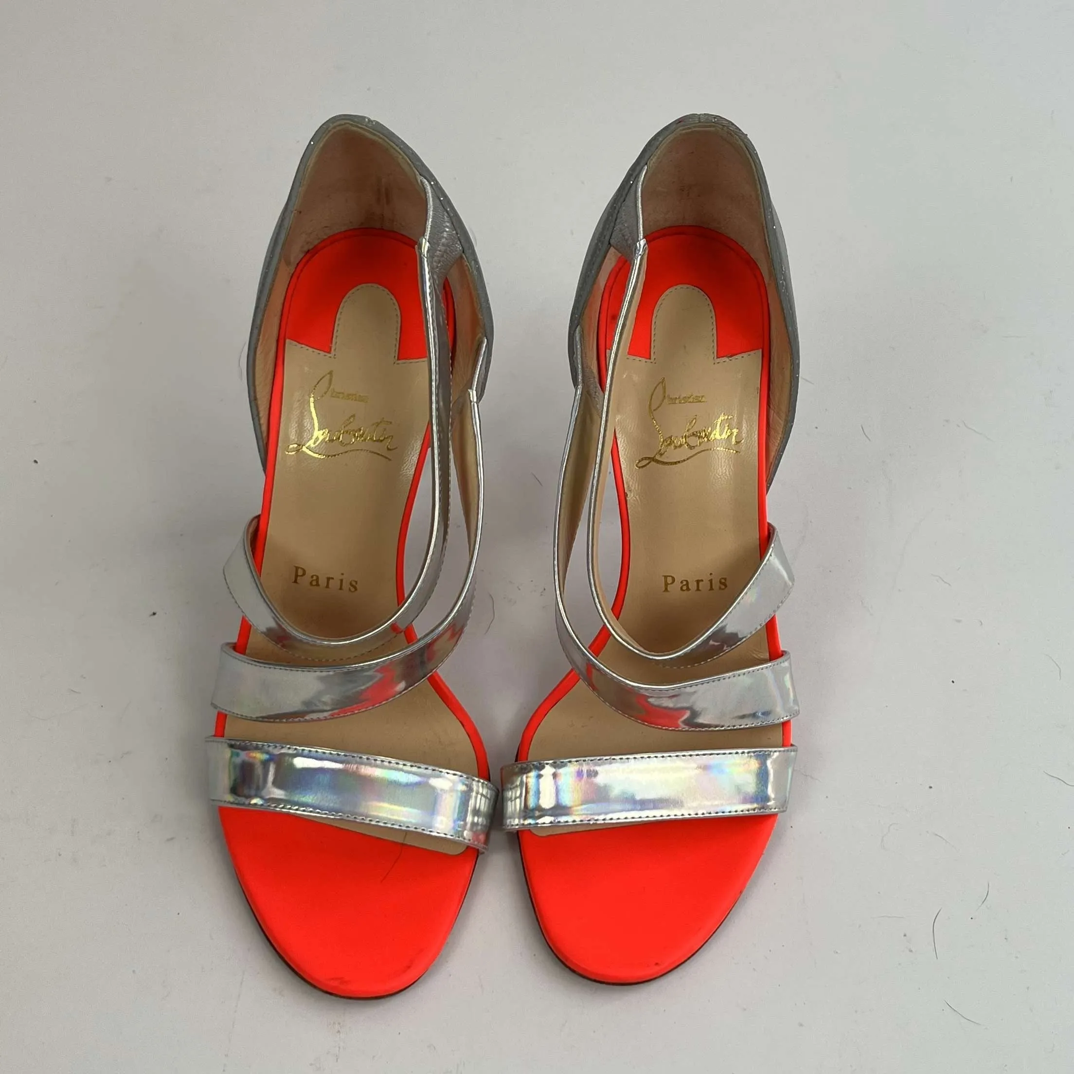 Christian Louboutin Silver Mirror Three Strap Heels 38