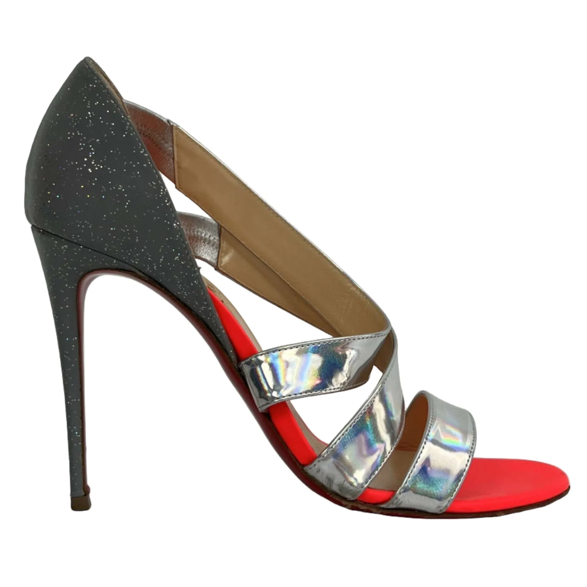 Christian Louboutin Silver Mirror Three Strap Heels 38