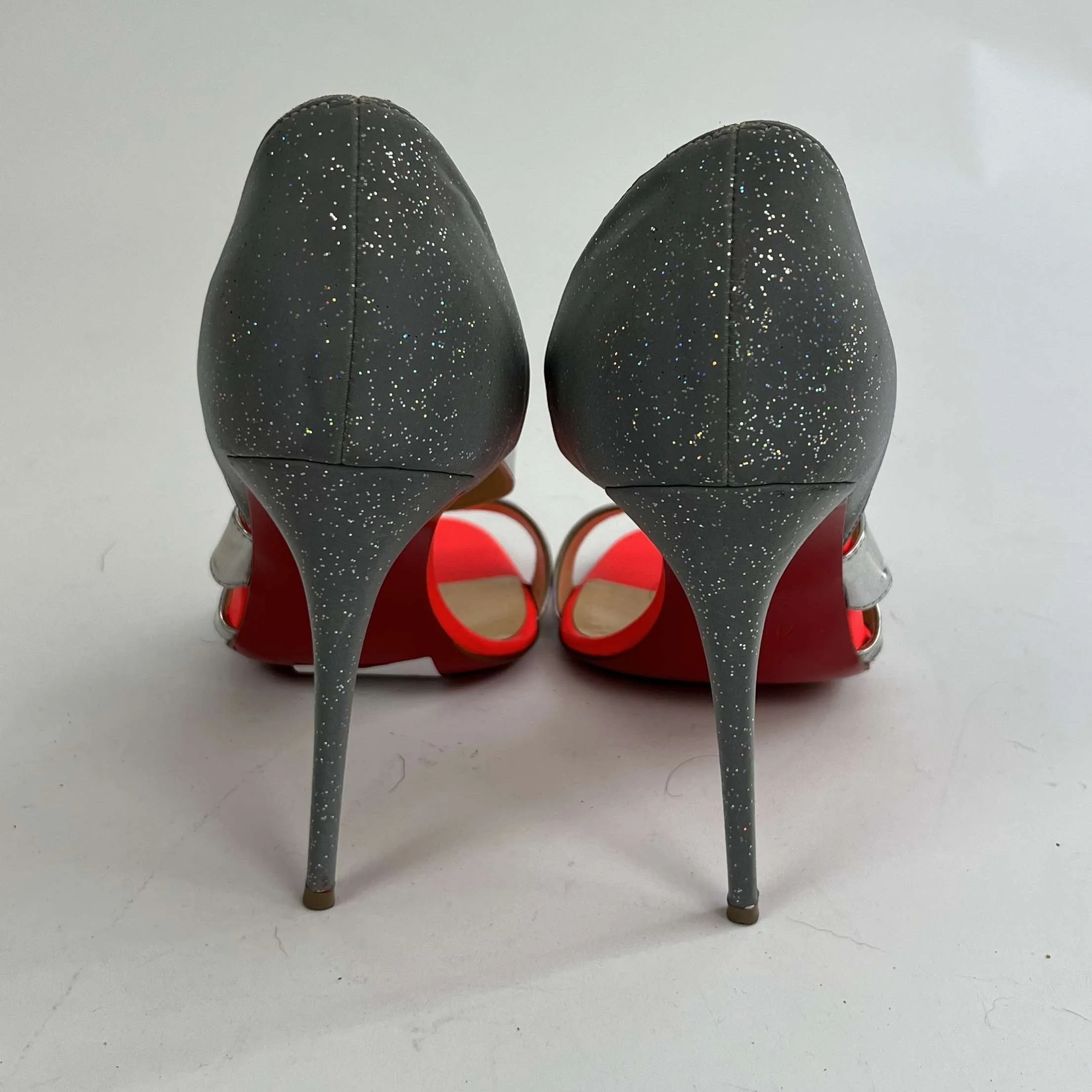 Christian Louboutin Silver Mirror Three Strap Heels 38