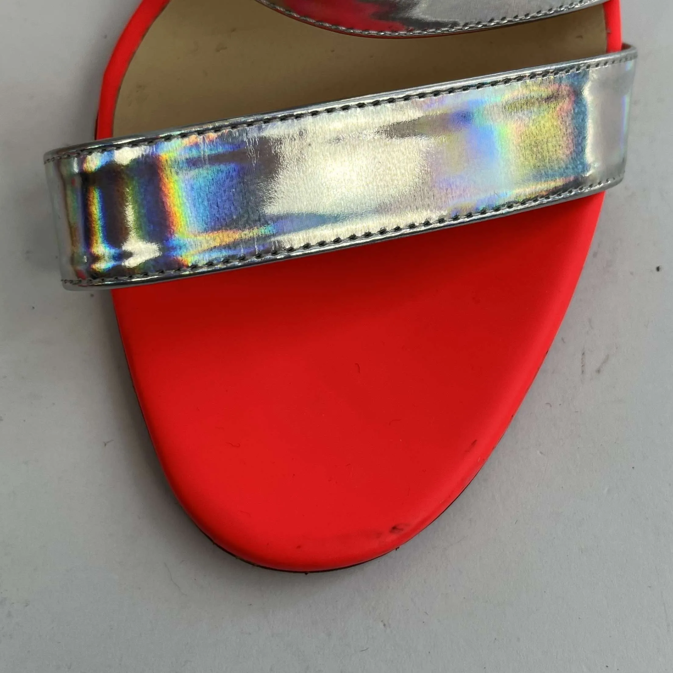 Christian Louboutin Silver Mirror Three Strap Heels 38