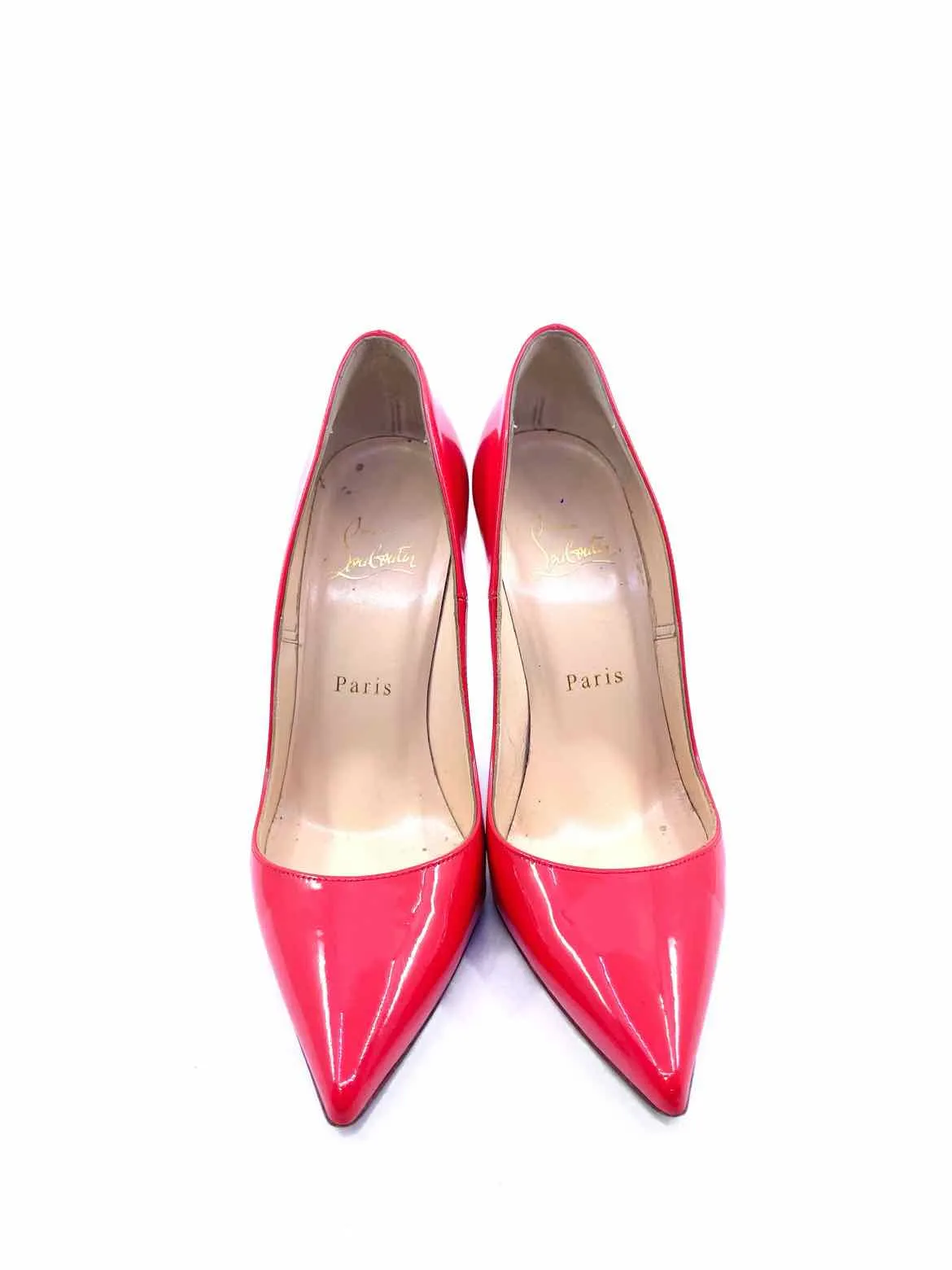 CHRISTIAN LOUBOUTIN Size 6.5 Tangerine Patent Leather Solid Pumps