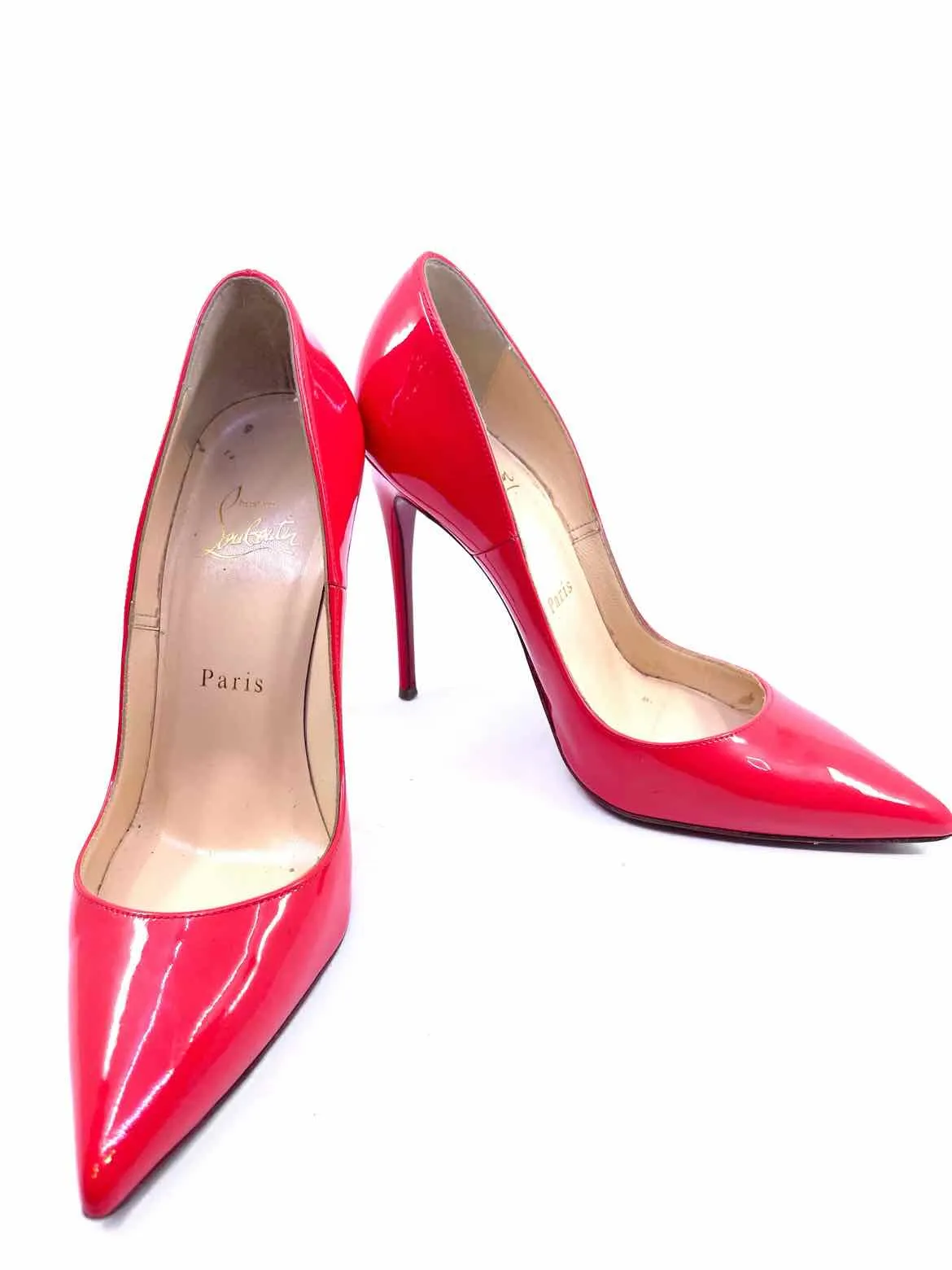 CHRISTIAN LOUBOUTIN Size 6.5 Tangerine Patent Leather Solid Pumps