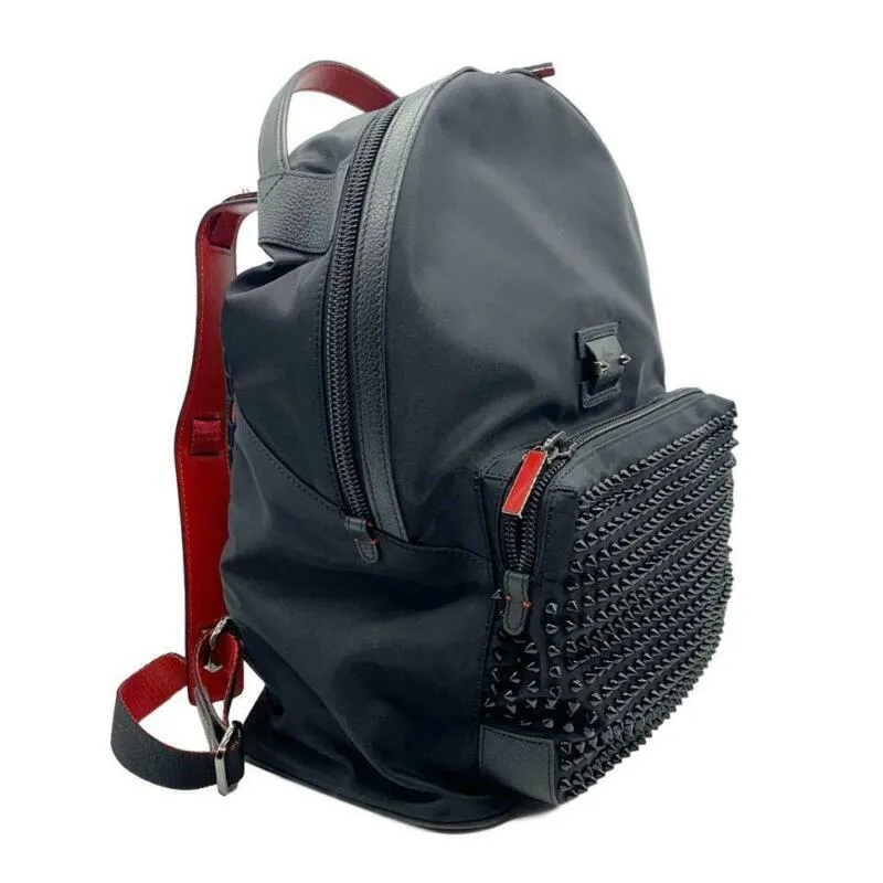 Christian Louboutin Spiked Backloubi Black Canvas Backpack