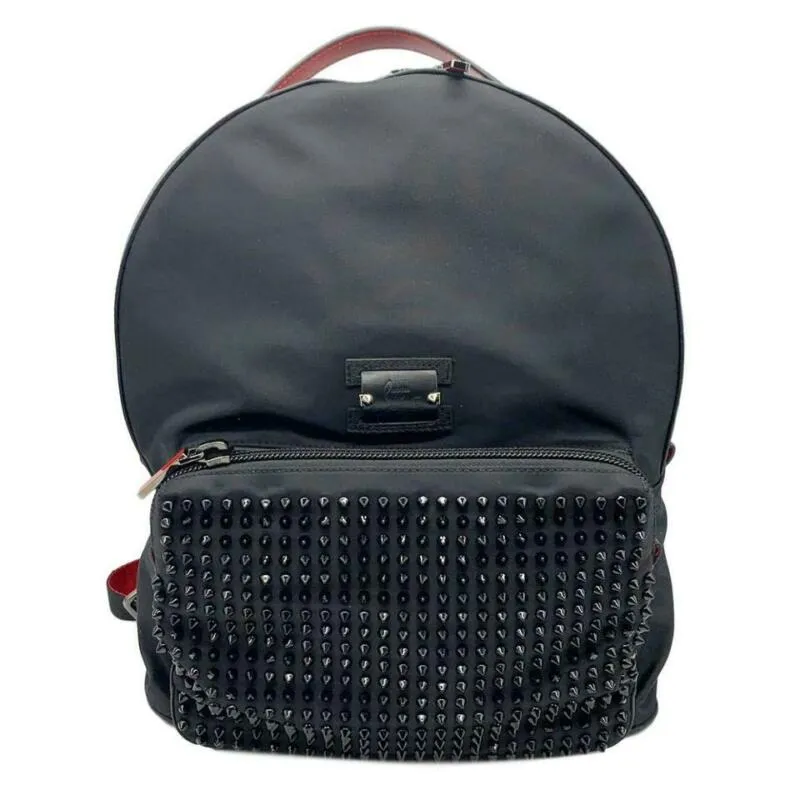 Christian Louboutin Spiked Backloubi Black Canvas Backpack