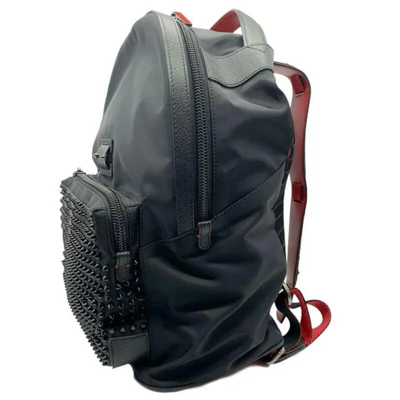 Christian Louboutin Spiked Backloubi Black Canvas Backpack