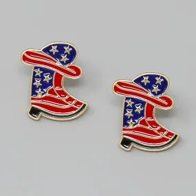 Cowboy Boots & Hat American Flag Enamel Stud Earrings