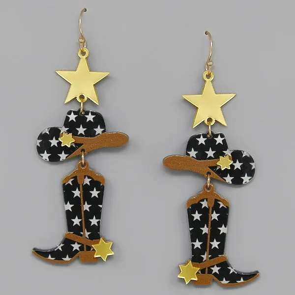 Cowboy Boots Western Theme Acrylic Earrings