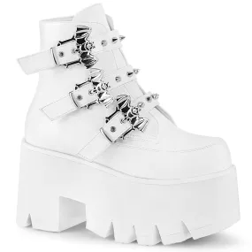 Demonia ASHES-55 | White Vegan Leather Ankle Boots