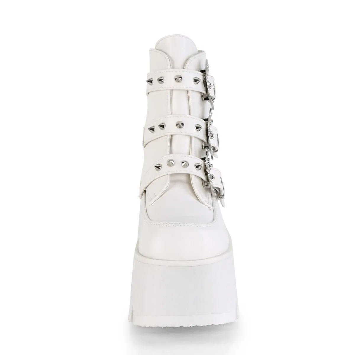 Demonia ASHES-55 | White Vegan Leather Ankle Boots