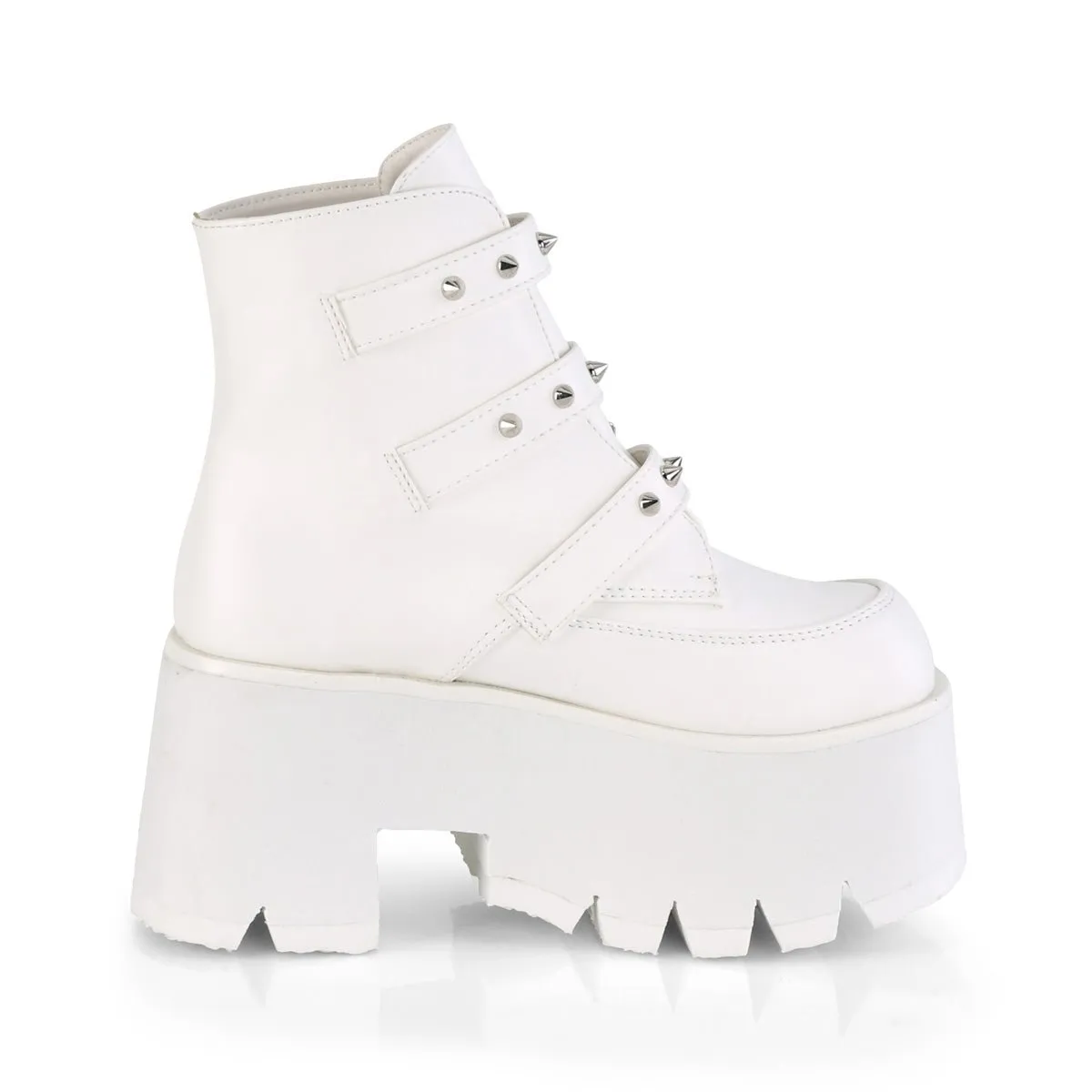 Demonia ASHES-55 | White Vegan Leather Ankle Boots