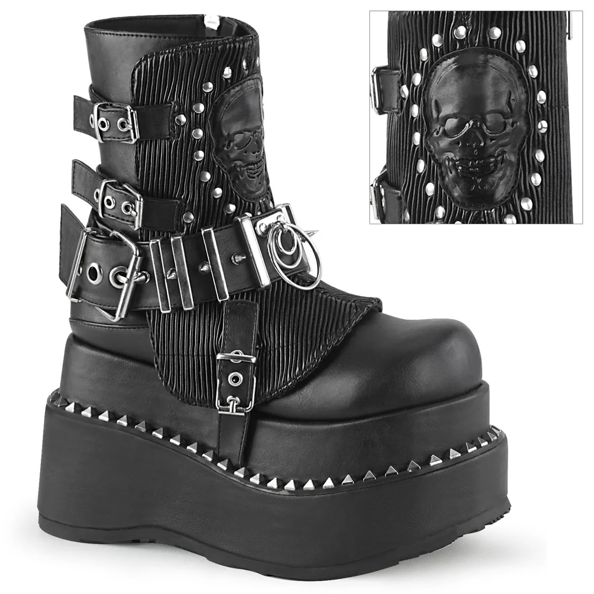 Demonia BEAR-150 | Black Vegan Leather Ankle Boots