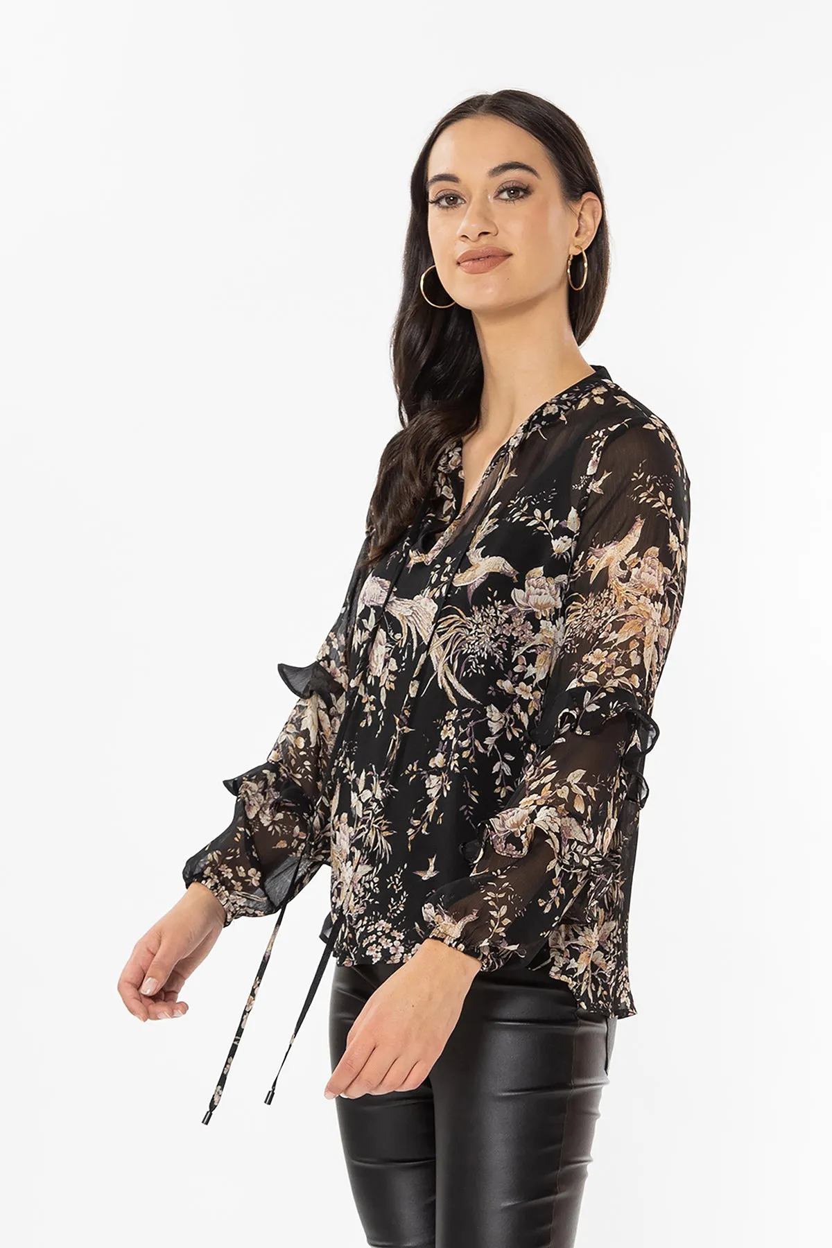 Happily Ever After Black Sheer Garden Frill LS Top