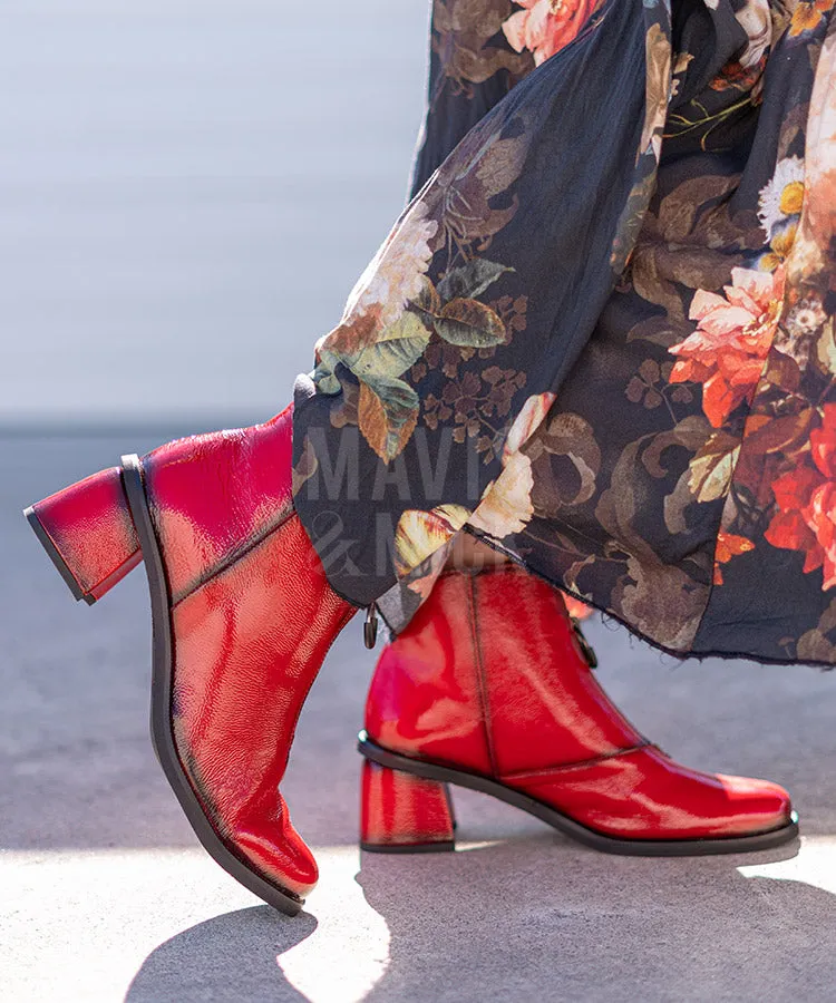 Jose Saenz 5461-CH Red & Charcoal Patent Leather Ankle Boot