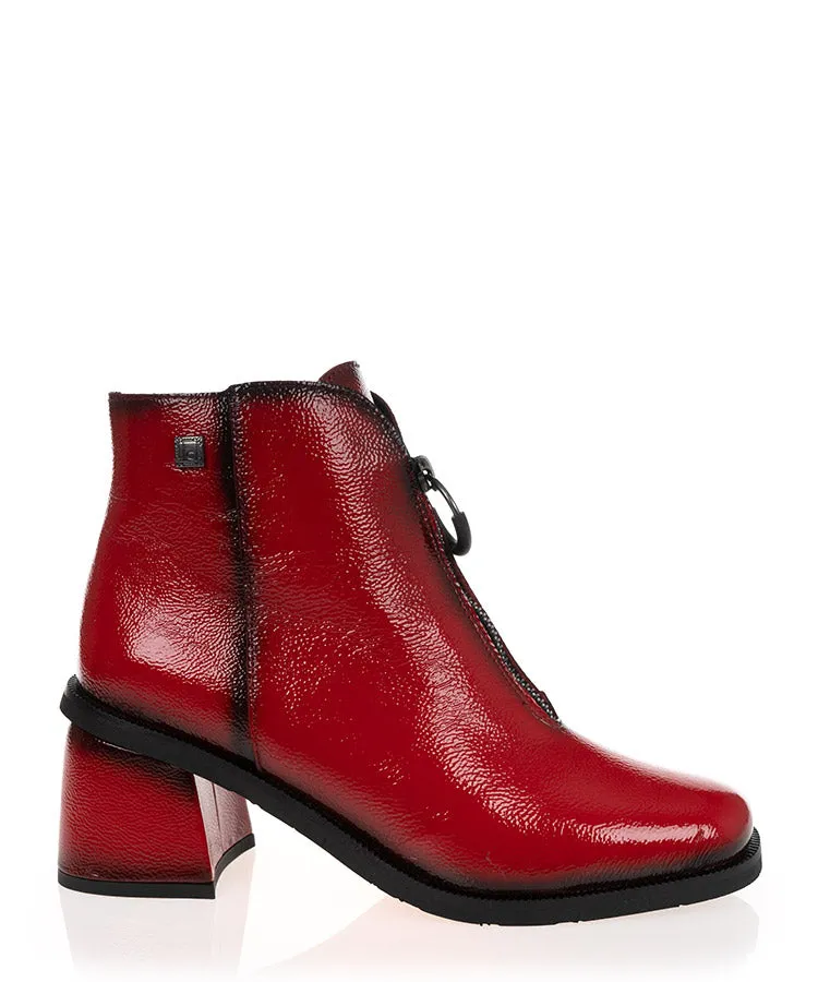 Jose Saenz 5461-CH Red & Charcoal Patent Leather Ankle Boot