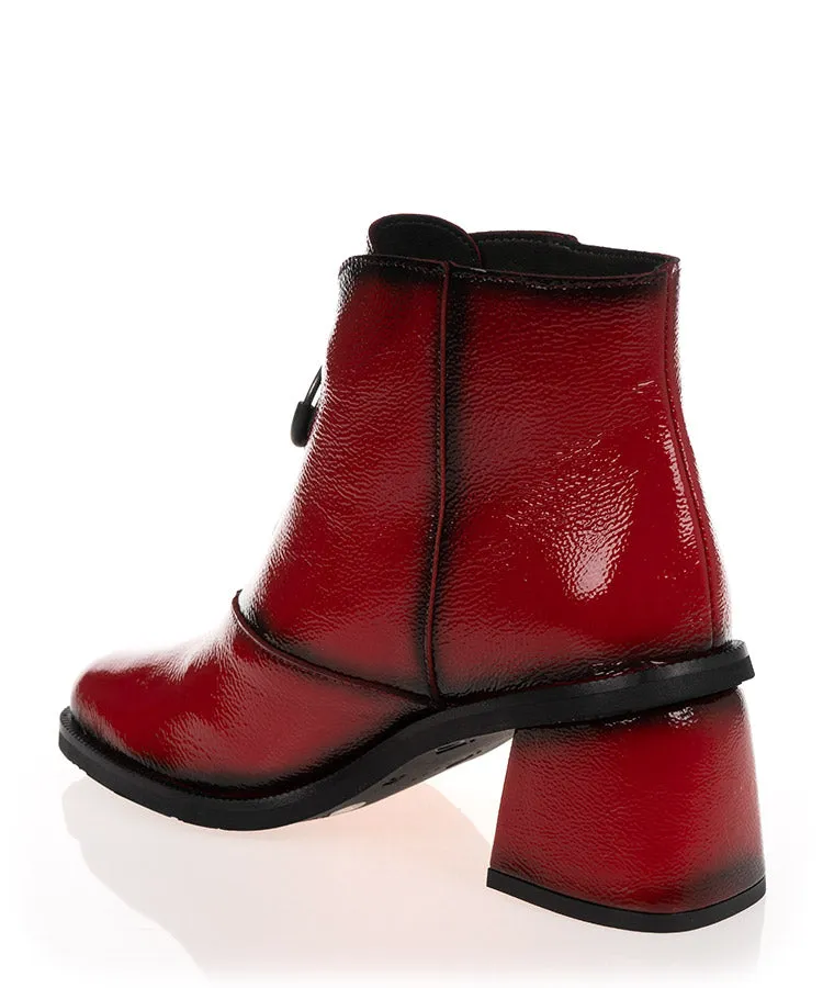 Jose Saenz 5461-CH Red & Charcoal Patent Leather Ankle Boot