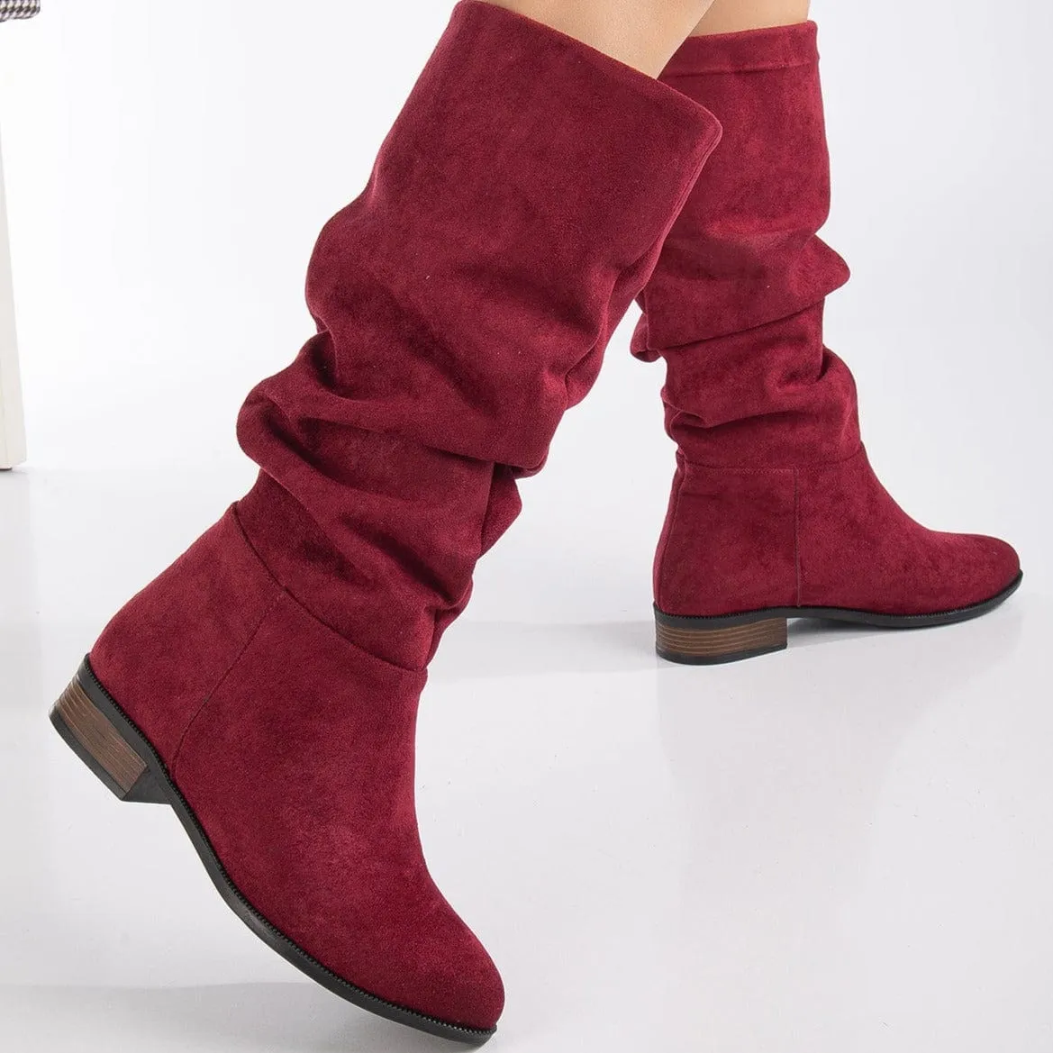 Maribel Vegan Suede Slouchy Boots | Brick Red