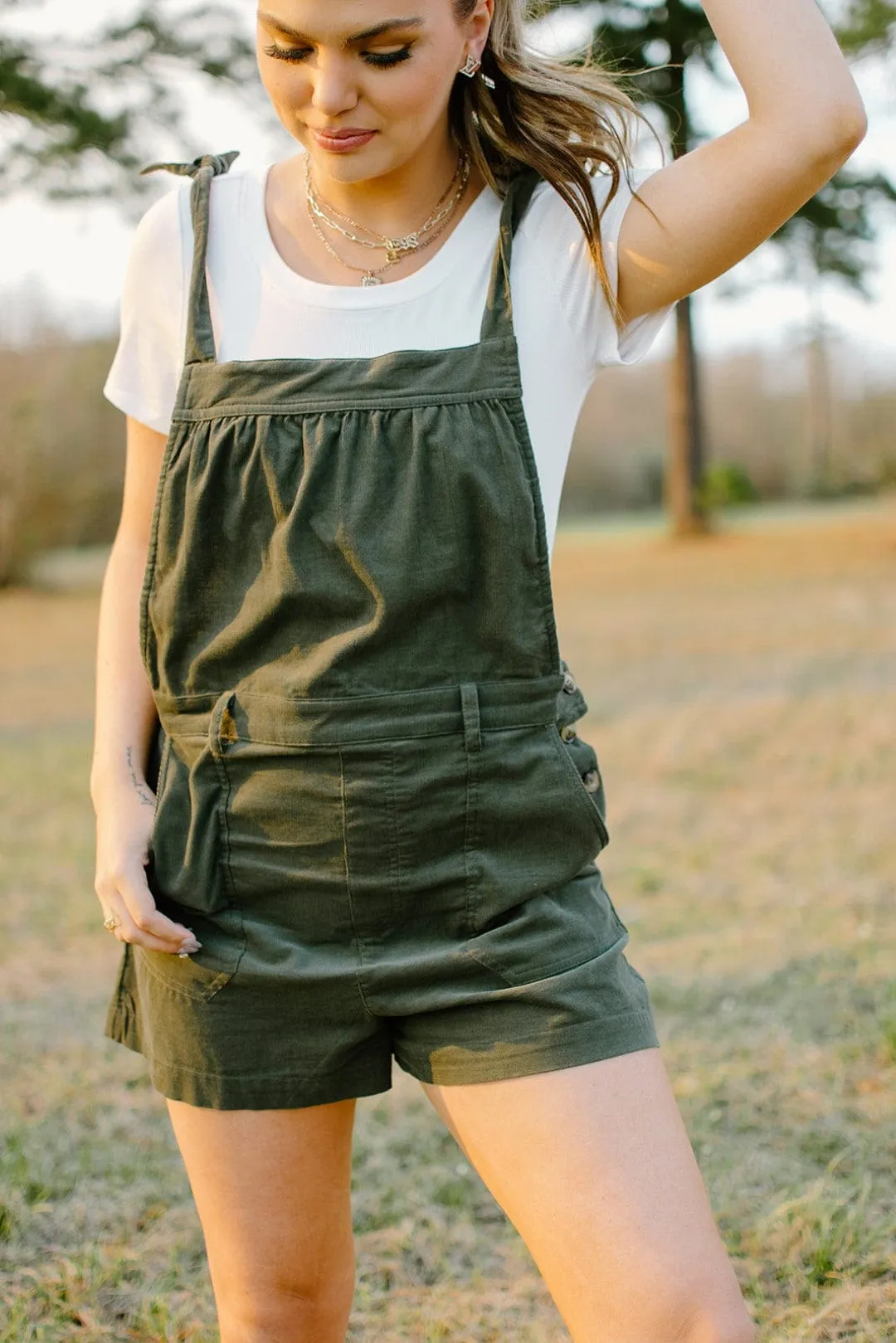 Olive Corduroy Overall Romper