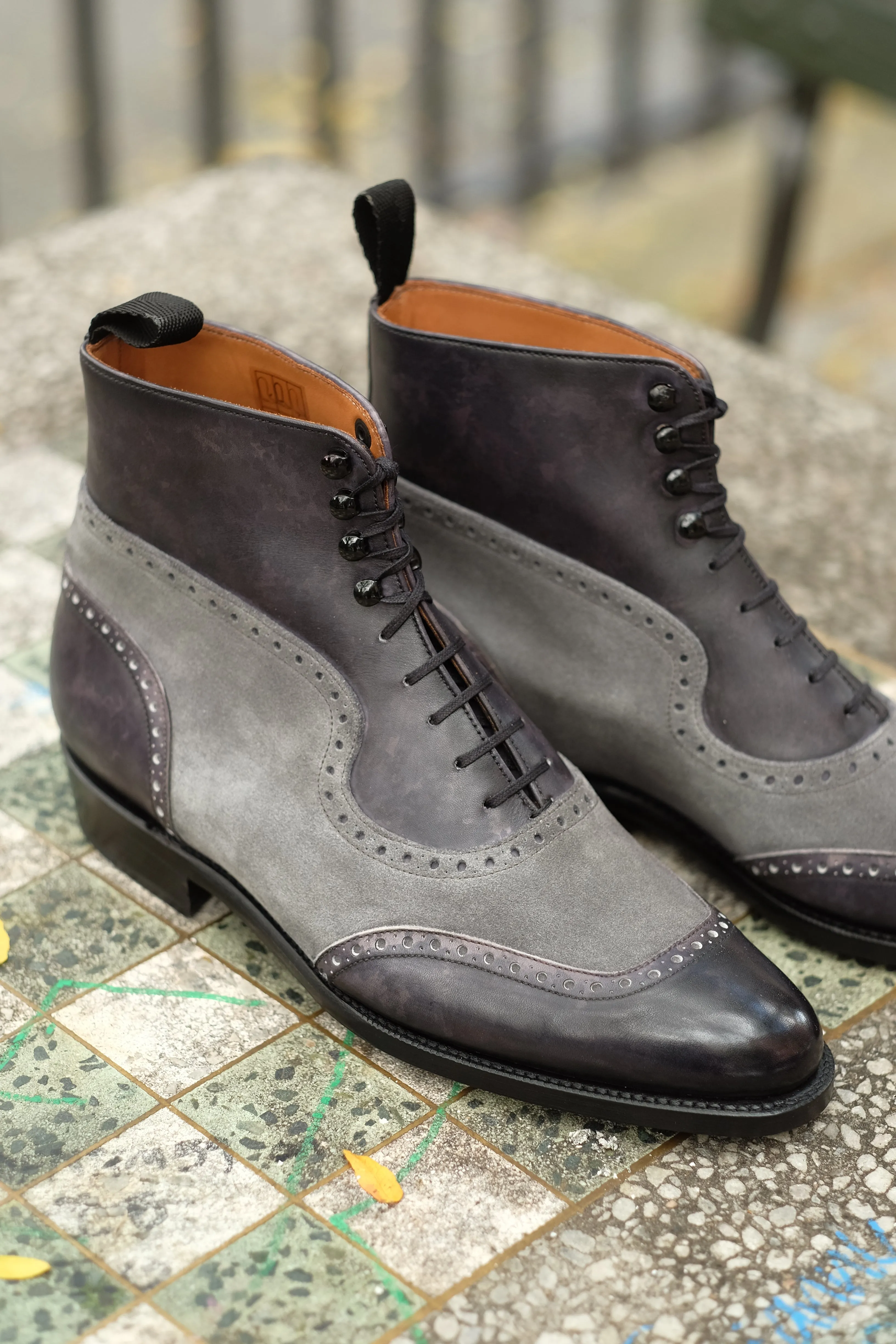 Pinehurst - MTO - Black Marble Patina / Light Grey Suede - TMG Last - Single Leather Sole