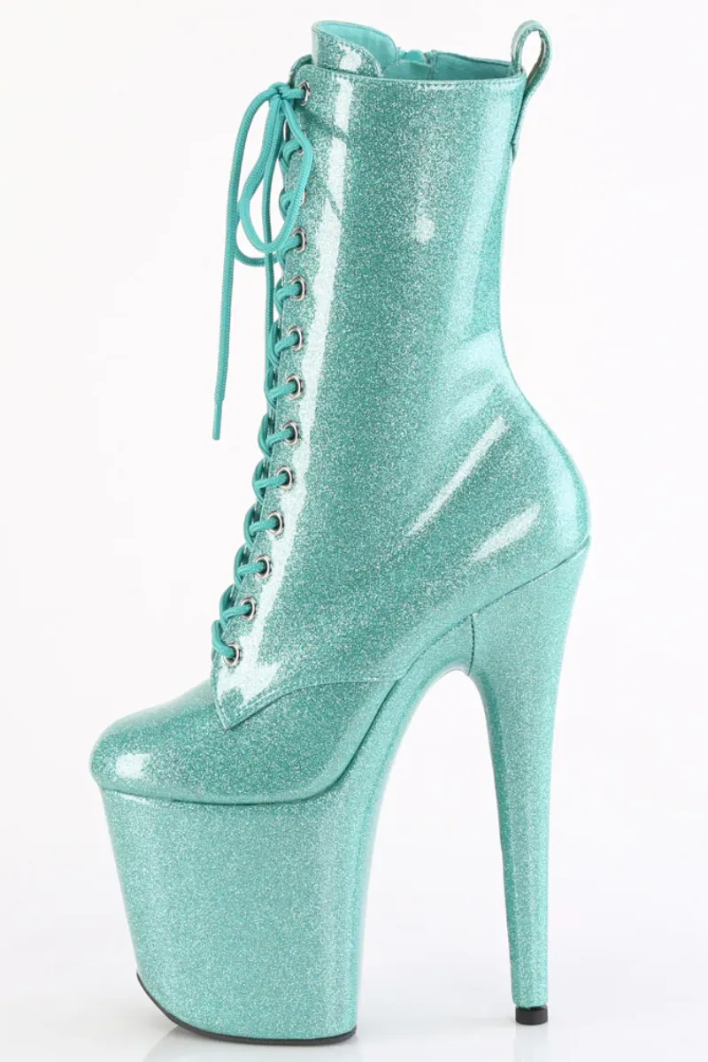 Pleaser USA Flamingo-1040GP 8inch Pleaser Boots - Aqua Glitter