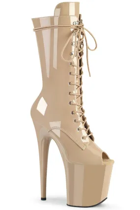 Pleaser USA Flamingo-1051 8inch Peep Toe Pleaser Boots - Patent Beige