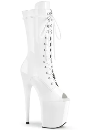 Pleaser USA Flamingo-1051 8inch Peep Toe Pleaser Boots - Patent White