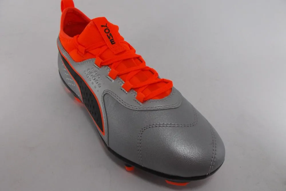 Puma men's leather football boot with sock One 3 AG 104762 01 silver orange black