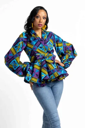 SEYINA African Print Women's Blouse (Puff Sleeve Peplum)