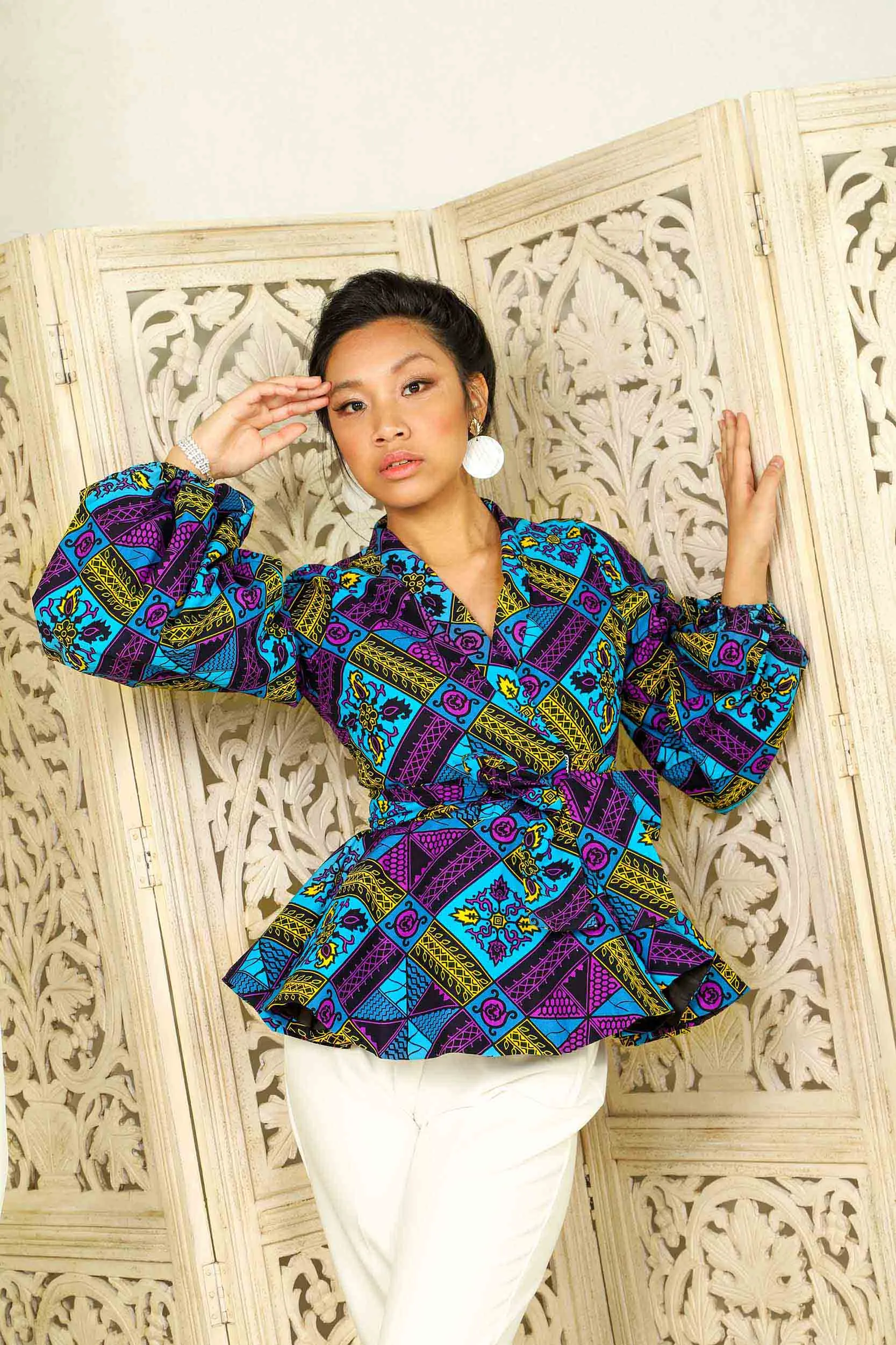 SEYINA African Print Women's Blouse (Puff Sleeve Peplum)