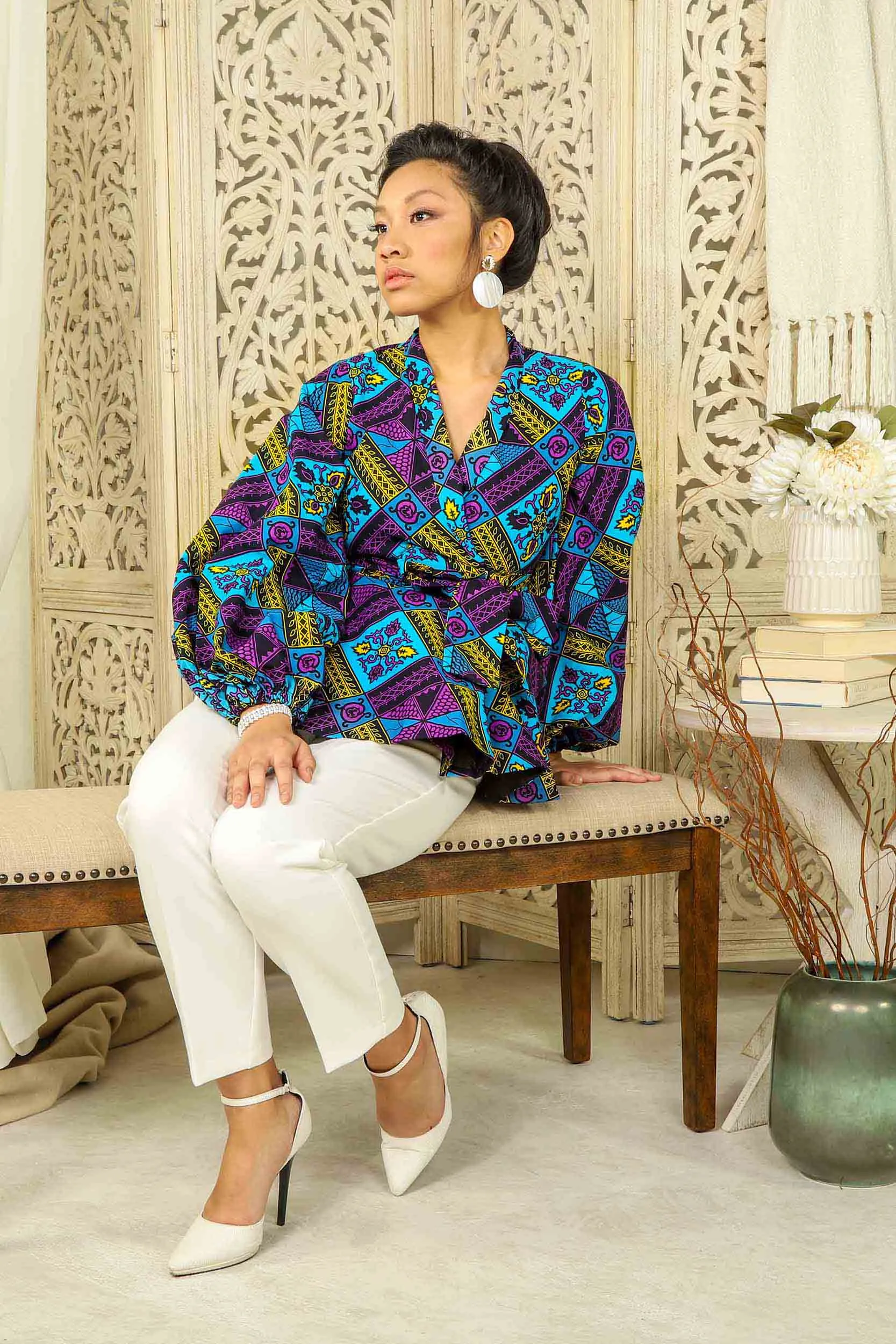 SEYINA African Print Women's Blouse (Puff Sleeve Peplum)