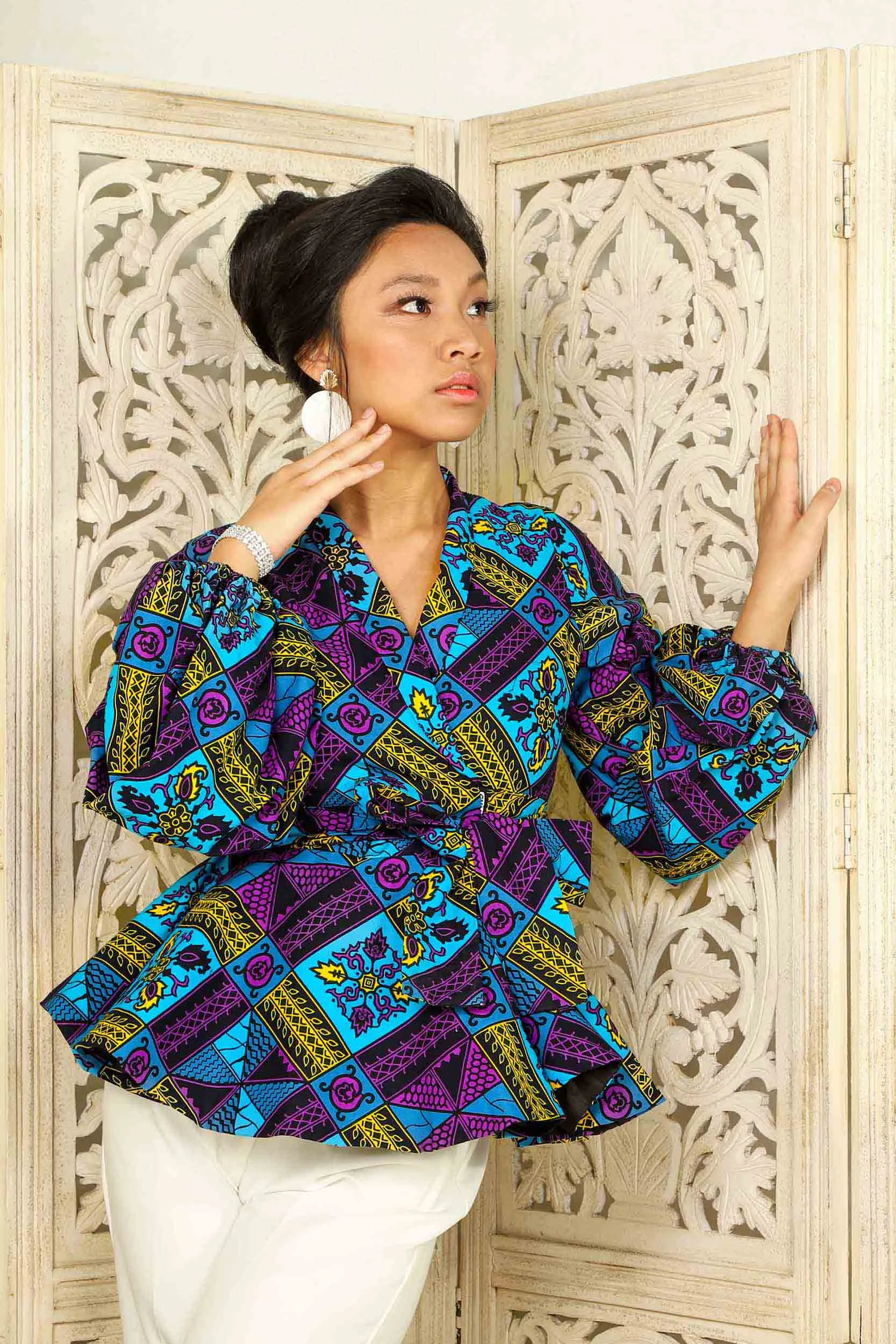 SEYINA African Print Women's Blouse (Puff Sleeve Peplum)