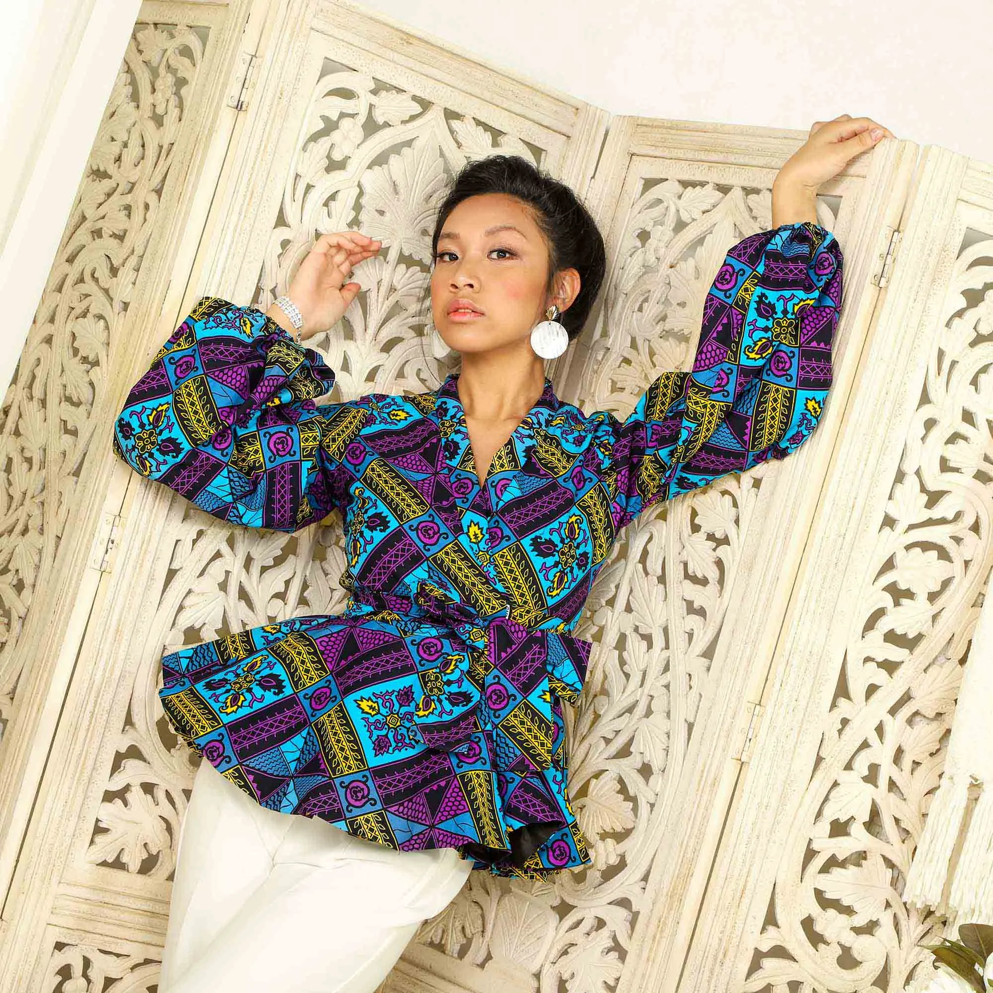 SEYINA African Print Women's Blouse (Puff Sleeve Peplum)