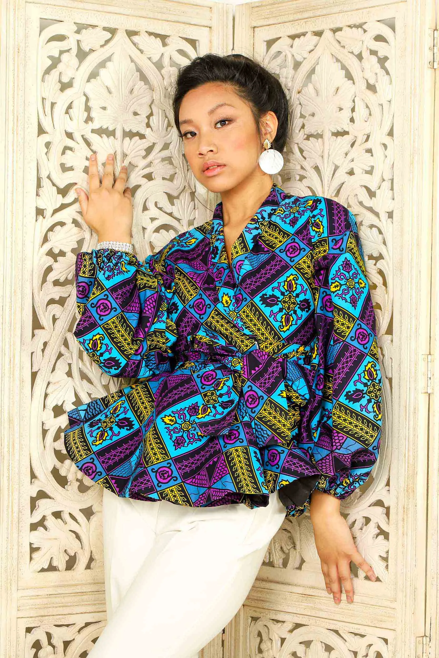 SEYINA African Print Women's Blouse (Puff Sleeve Peplum)