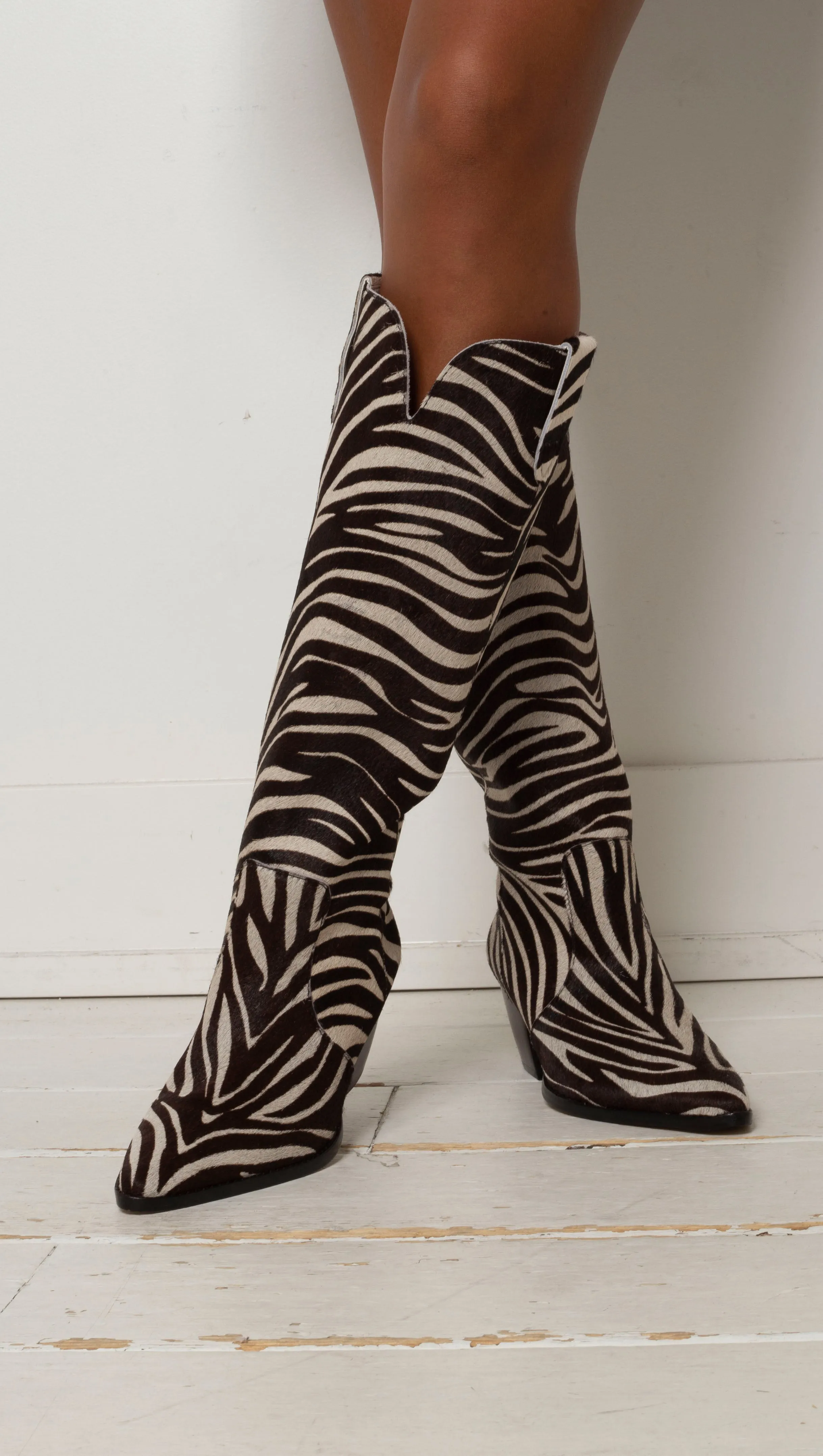 Stella Western Boot - Zebra Cowhair