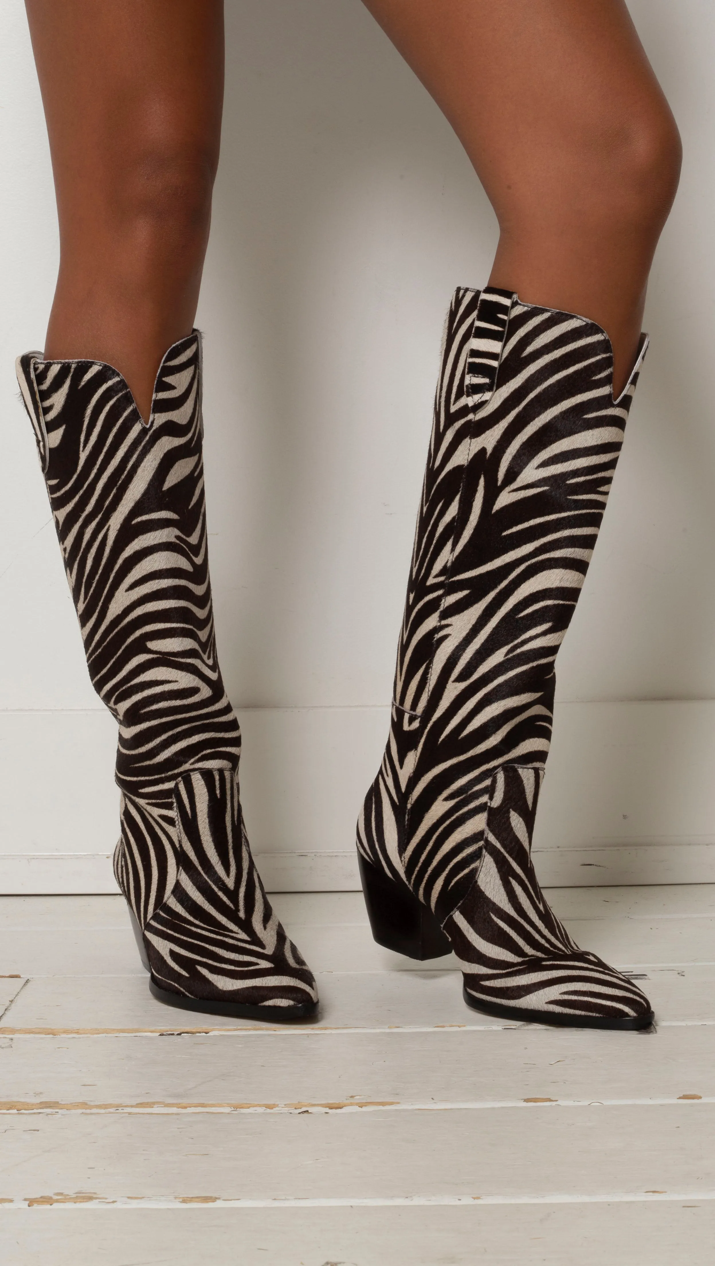 Stella Western Boot - Zebra Cowhair