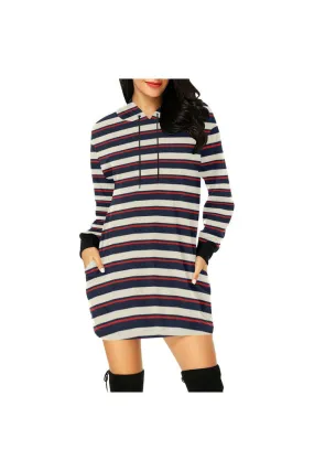 striped tunic hood All Over Print Hoodie Mini Dress (Model H27)