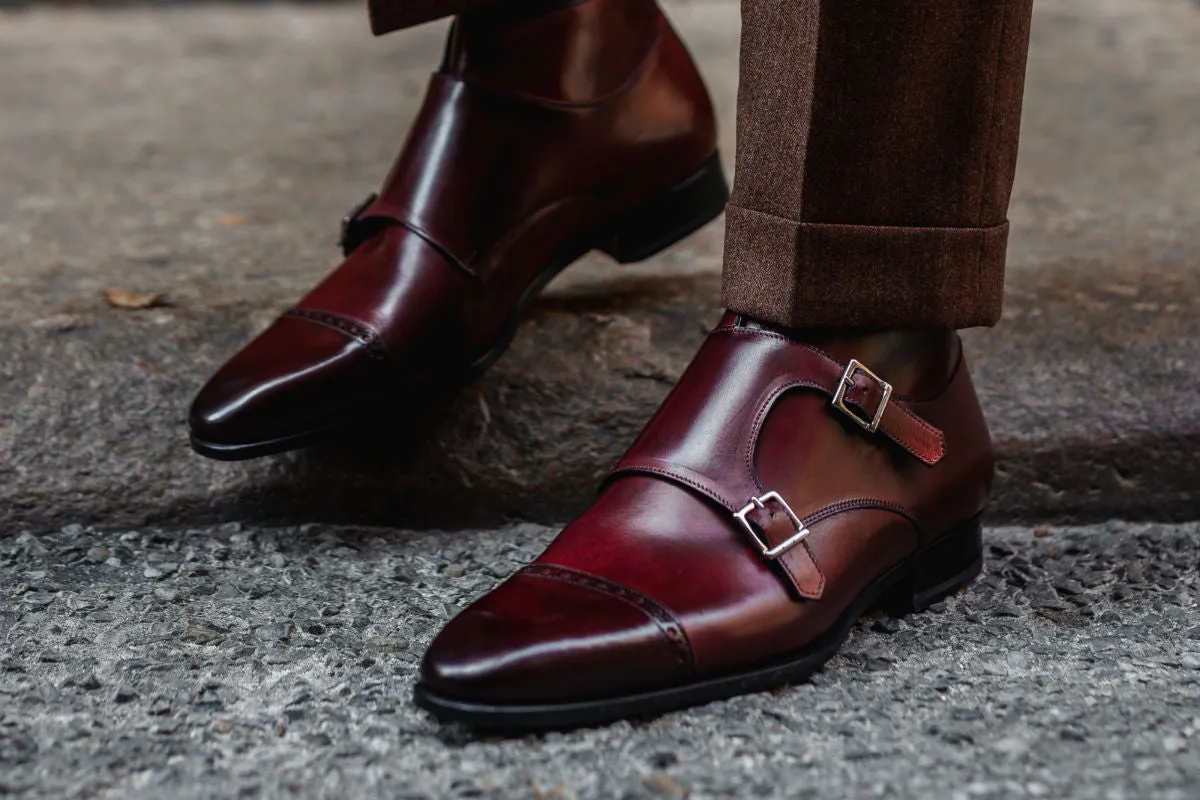 The Heston Double Monk Strap Boot - Oxblood