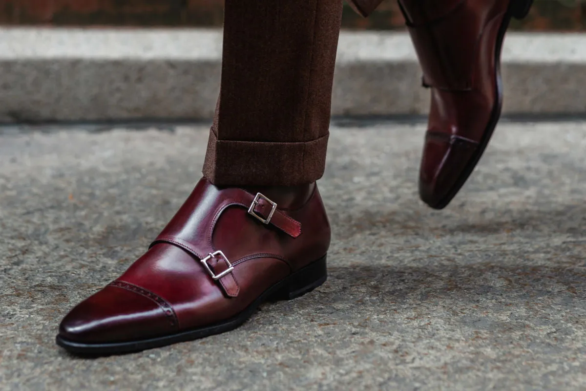 The Heston Double Monk Strap Boot - Oxblood