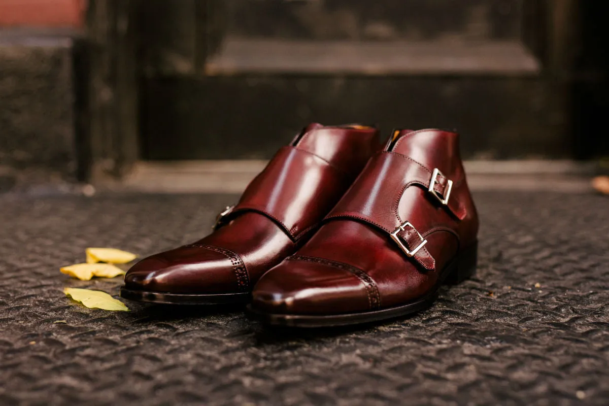 The Heston Double Monk Strap Boot - Oxblood